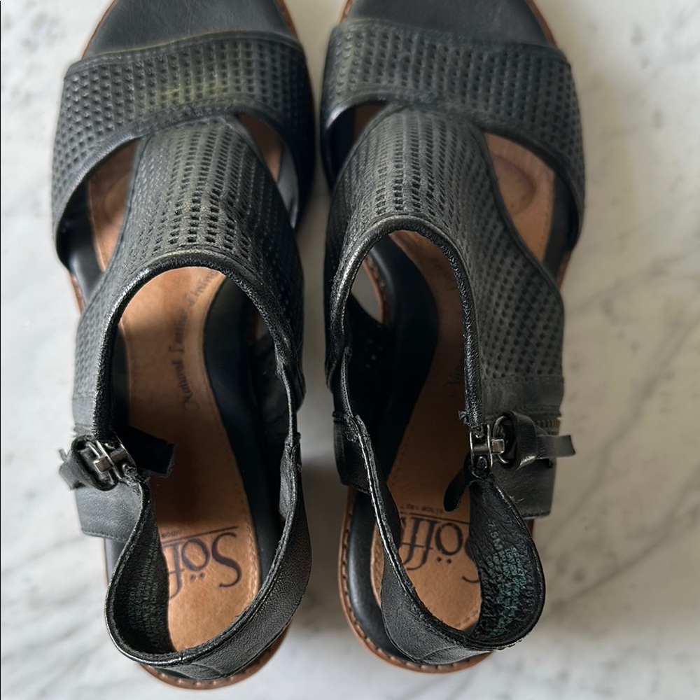 Sofft Black Perforated Leather Heel Sandals - Picture 4 of 7